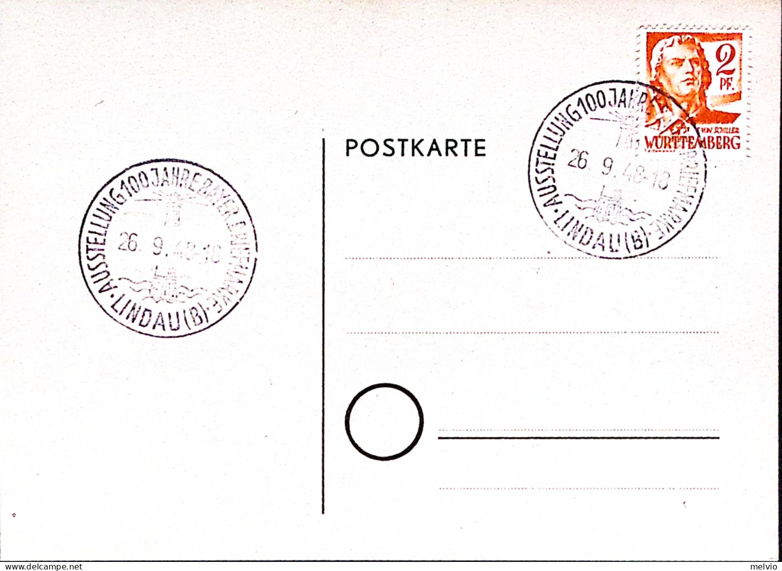 1948-Mostra 100^ Fr.llo Baviera/Lindau Annullo Speciale (26.9) Su Cartolina Affr - Sonstige & Ohne Zuordnung