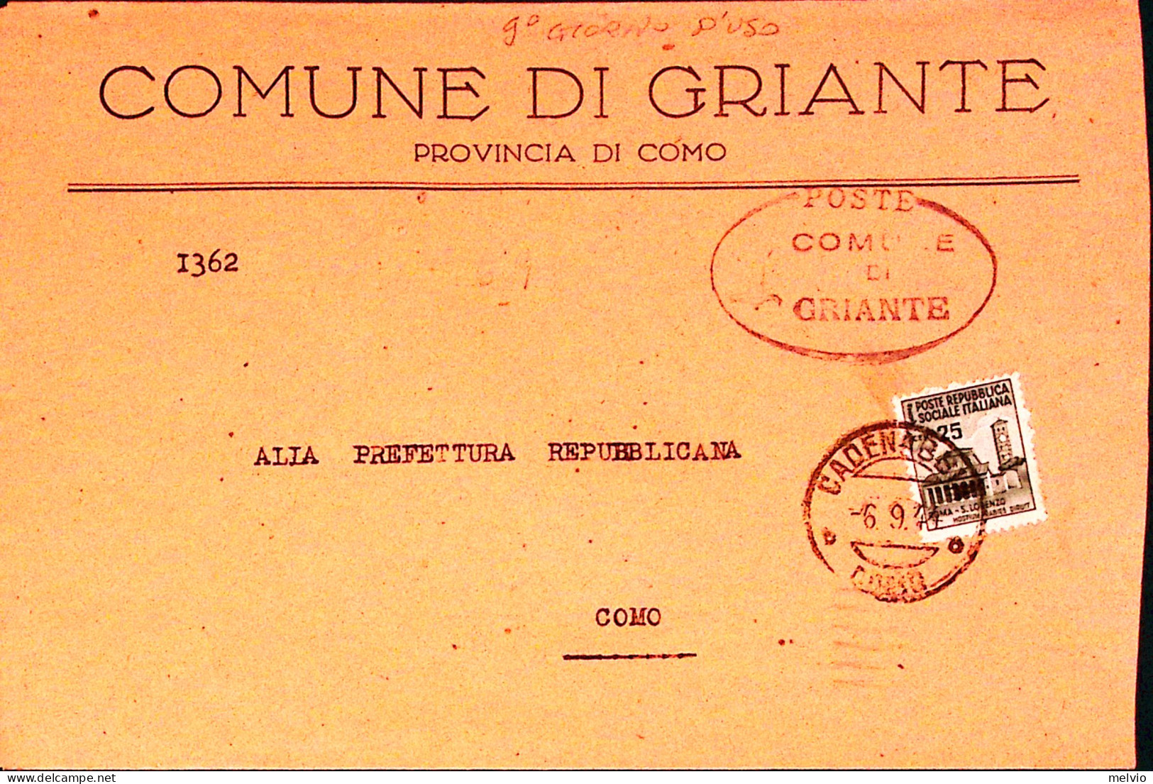 1944-Monumenti C.25 II^tipo Isolato Su Busta Griante (6.9) Tariffa Ridotta Sinda - Poststempel