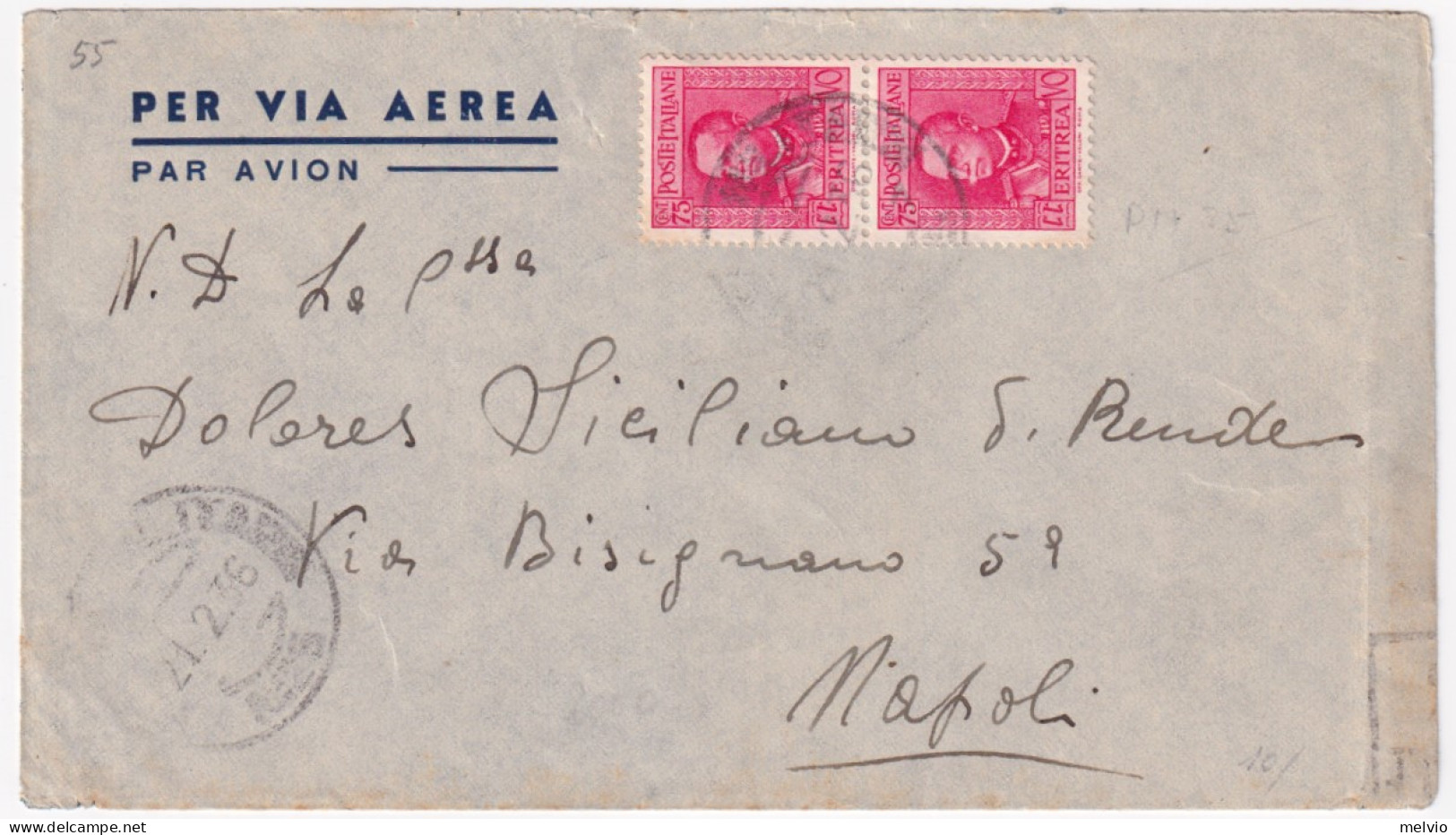 1936-Posta Militare/N 25 C.2 (21.2) Su Busta Via Aerea Affrancata Eritrea Coppia - Eritrea