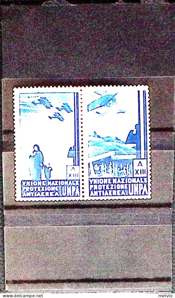 1935-UNPA UN. NAZ. PROTEZIONE ANTIAEREA Coppia Chiudilettera Con Due Vignette (u - Vignetten (Erinnophilie)