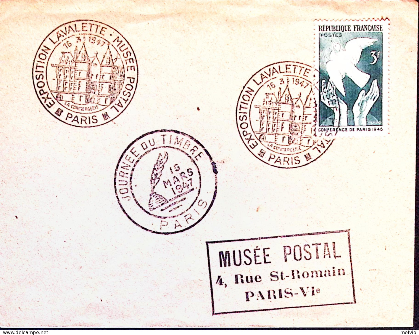 1947-Francia Parigi Esposiz Lavalette-Museo Postale Annullo Speciale (16.3) Su B - 1921-1960: Modern Period