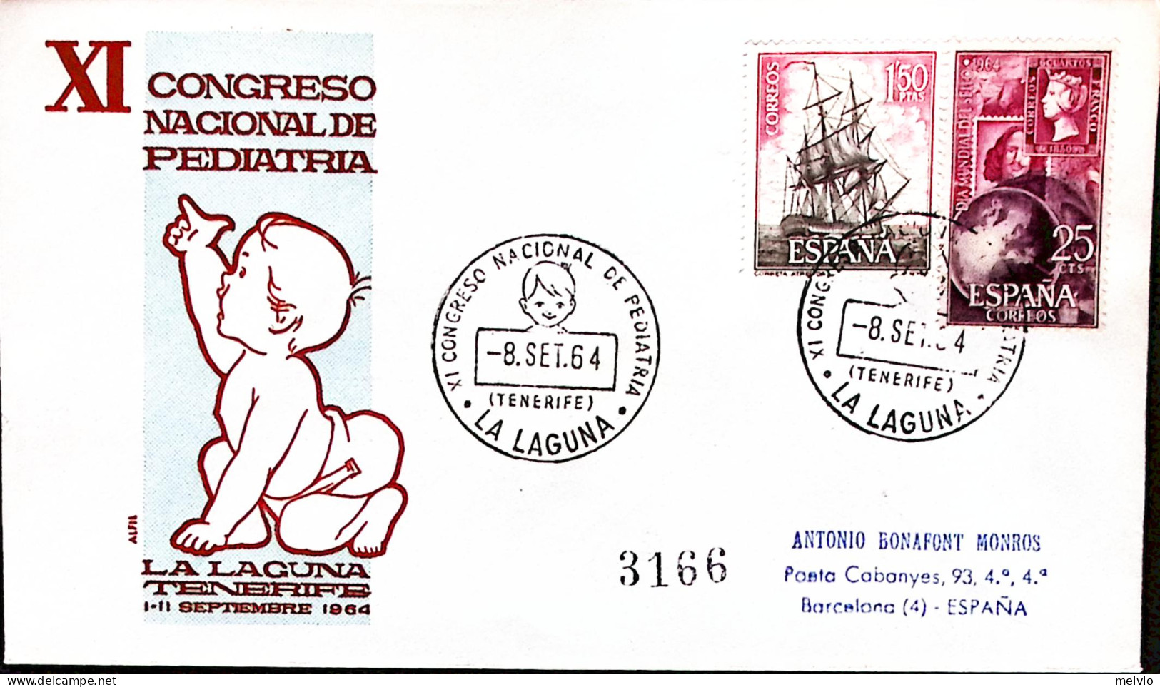 1964-SPAGNA Tenerife XI Congresso Naz Pedriatria Annullo Speciale (8.9) Su Busta - Altri & Non Classificati