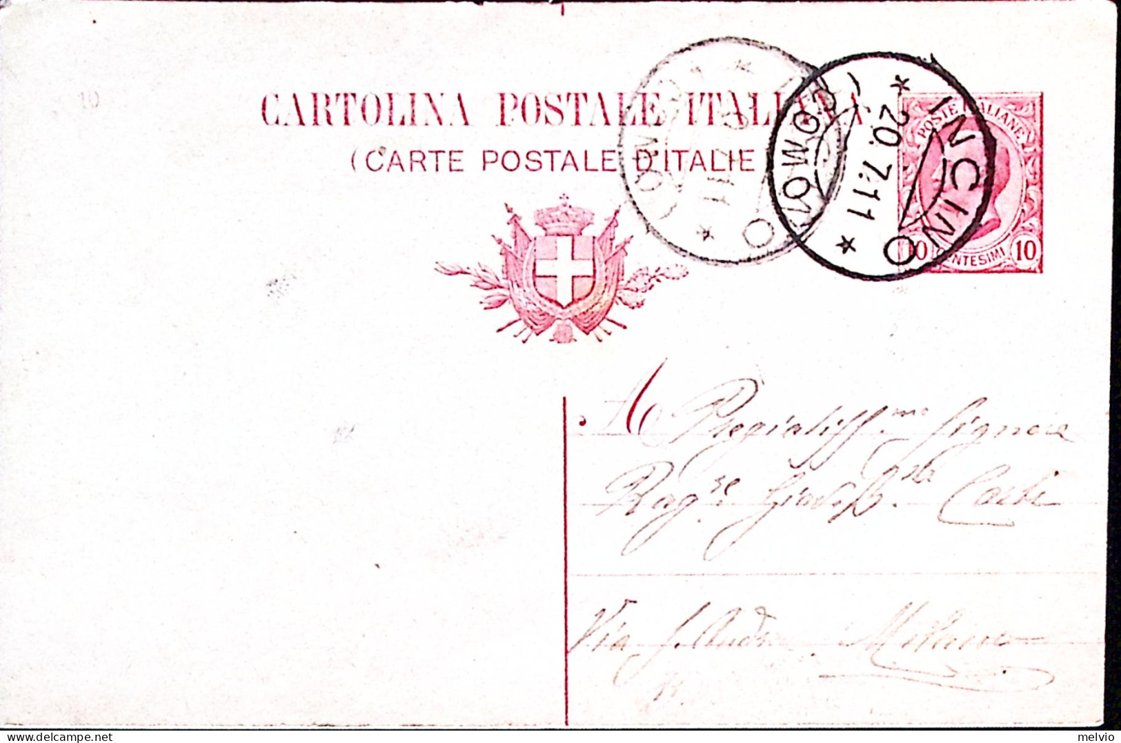 1911-INCINO/COMO C.2 (20.7) Su Cartolina Postale Leoni C.10 Mill. 10 - Ganzsachen