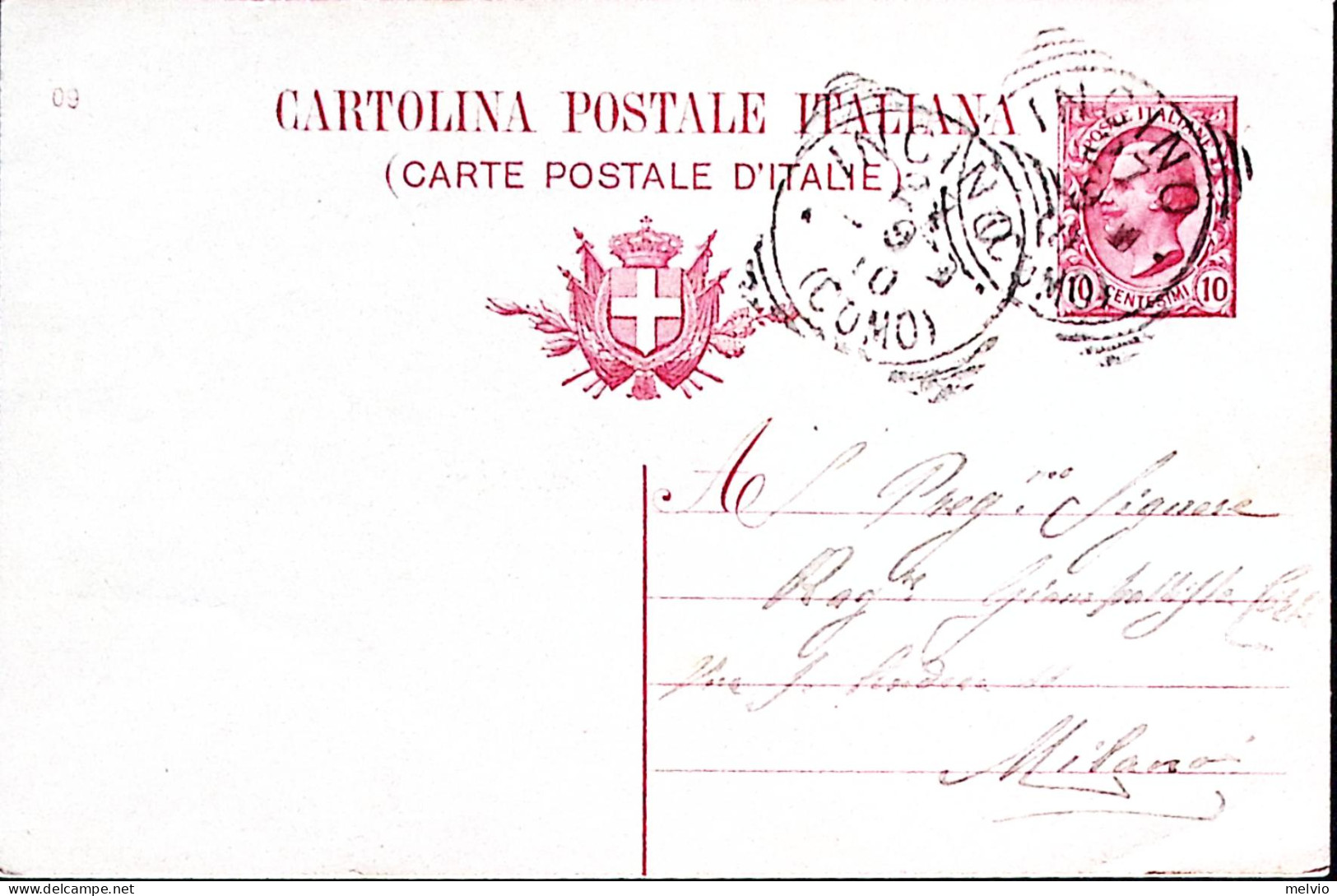 1910-INCINO/COMO Tondo Riquadrato (27.9) Su Cartolina Postale Leoni C.10 Mill. 0 - Postwaardestukken
