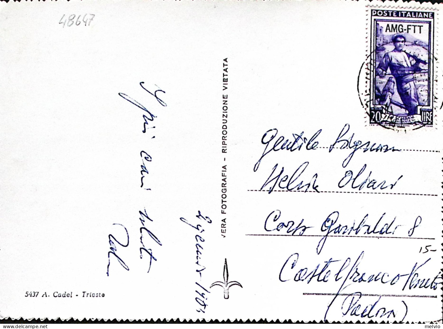 1954-A.M.G. F.T.T. Italia Lavoro Lire 20 Su Cartolina (Trieste Panorama Da Barco - Trieste