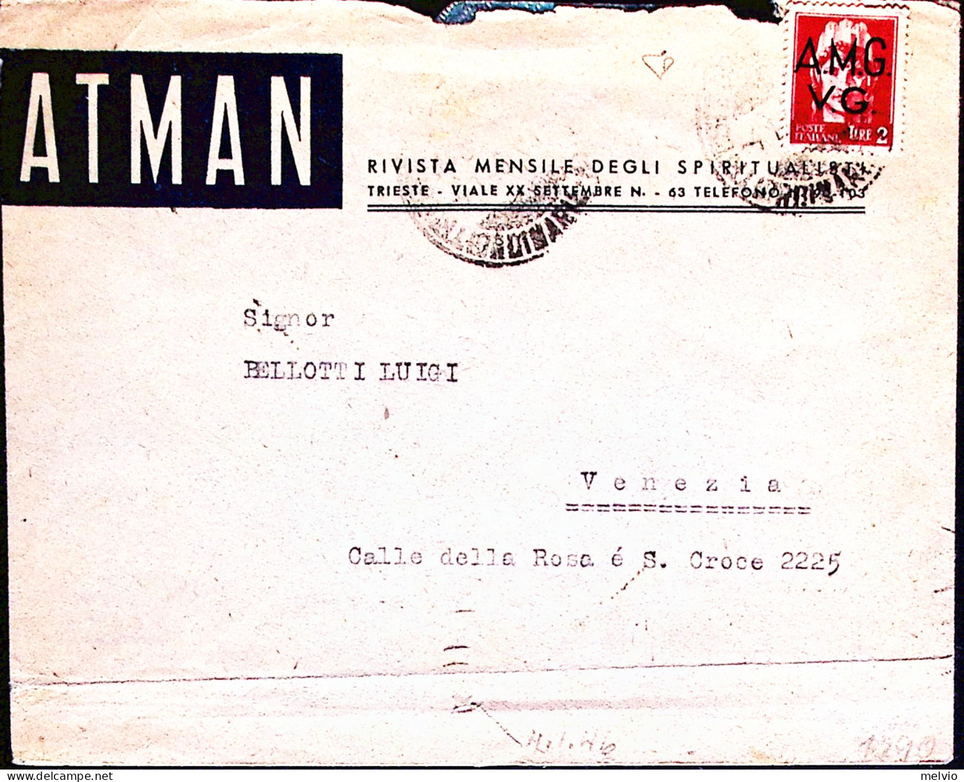 1946-A.M.G. V.G. Imperiale Senza Fasci Lire 2 Su Busta Trieste (4.1) - Poststempel