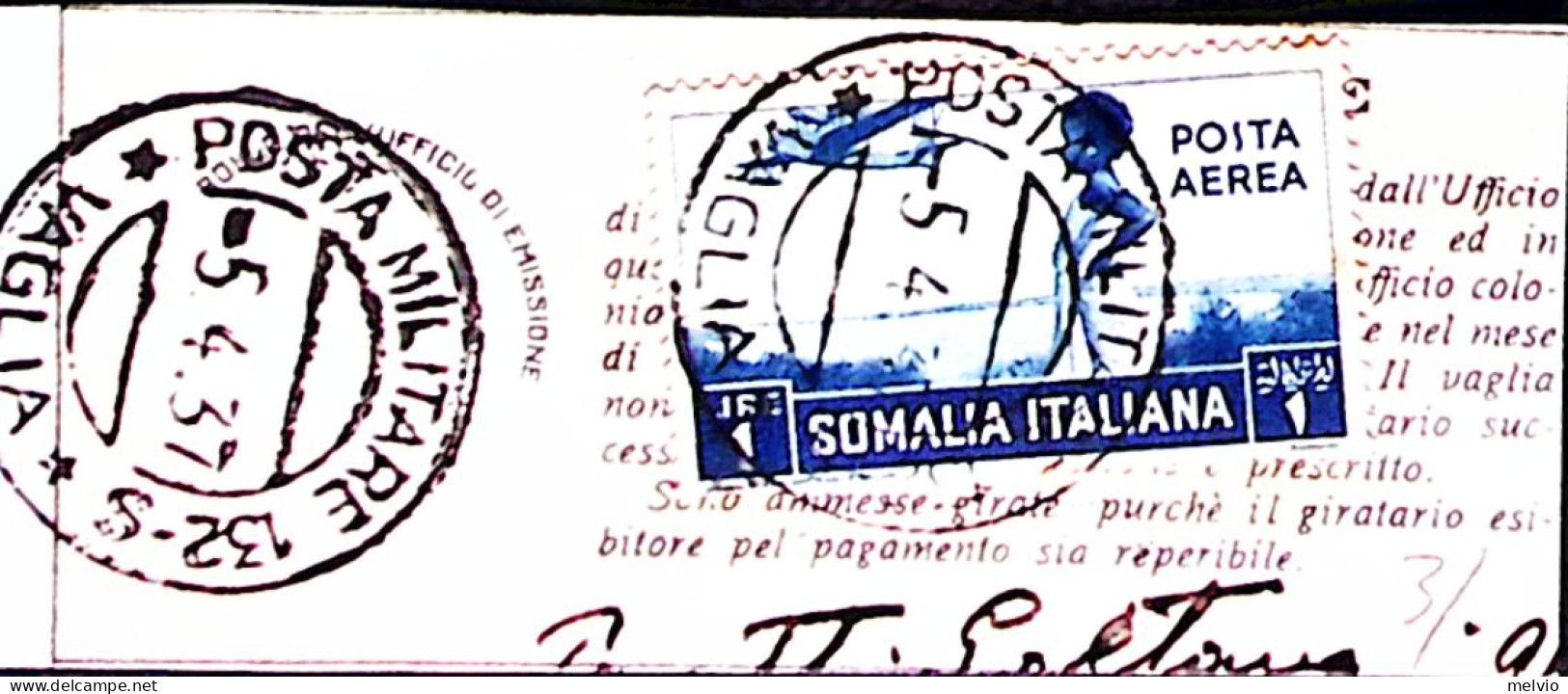 1937-Posta Militare 132-S/ VAGLIA C.2 5.4) Su Polizzino Vaglia Via Aerea Affranc - Somalia