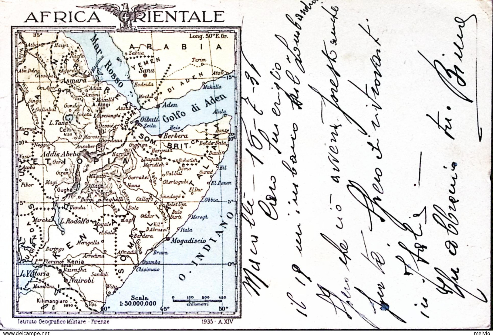 1936-Posta Militare/N 92 C.2 (18.7) Su Cartolina Franchigia (Carta AO) Manoscrit - Afrique Orientale Italienne