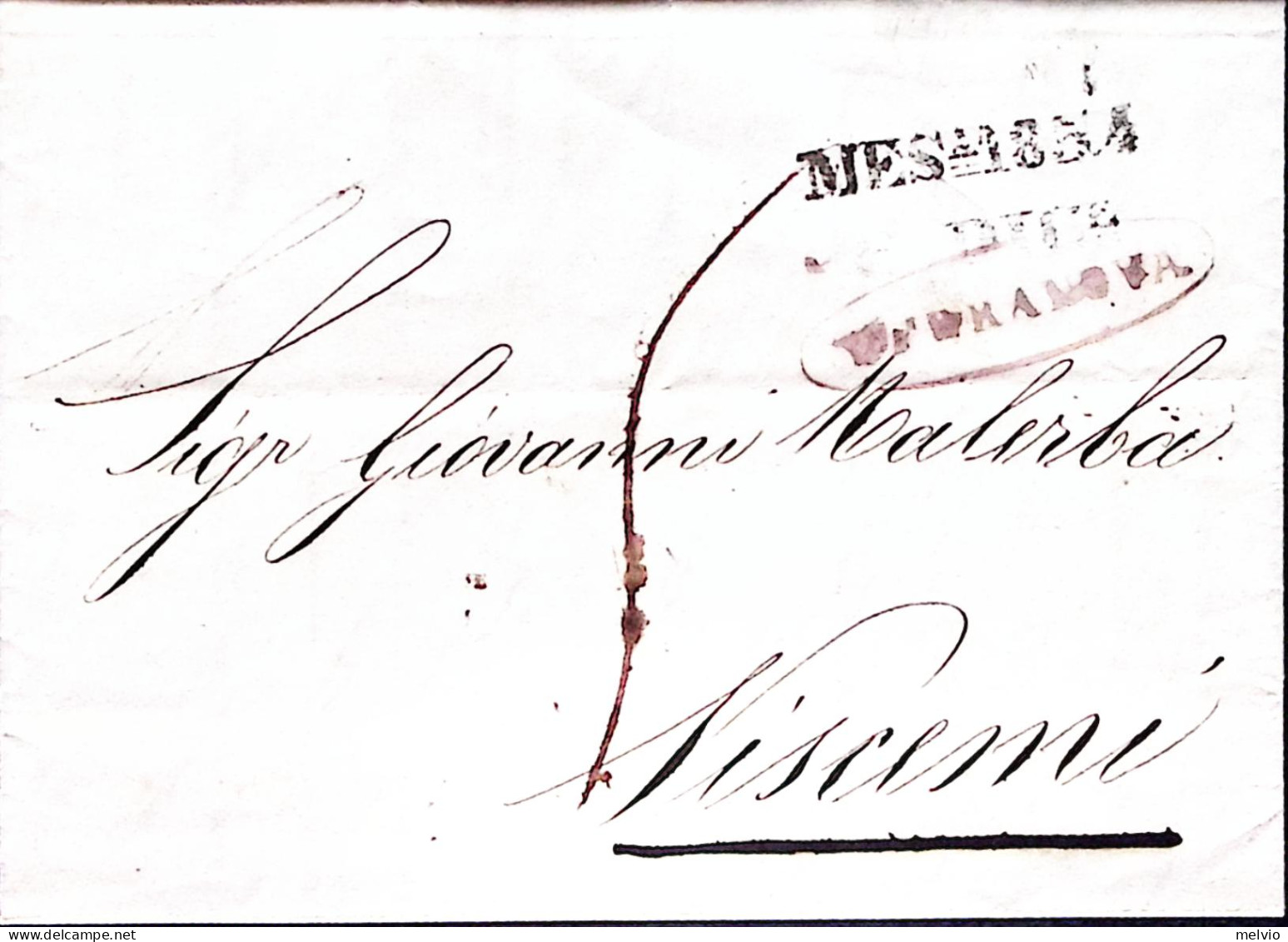 1854-TERRANOVA Ovale Violaceo Su Lettera Completa Testo Per Niscemi - ...-1850 Préphilatélie