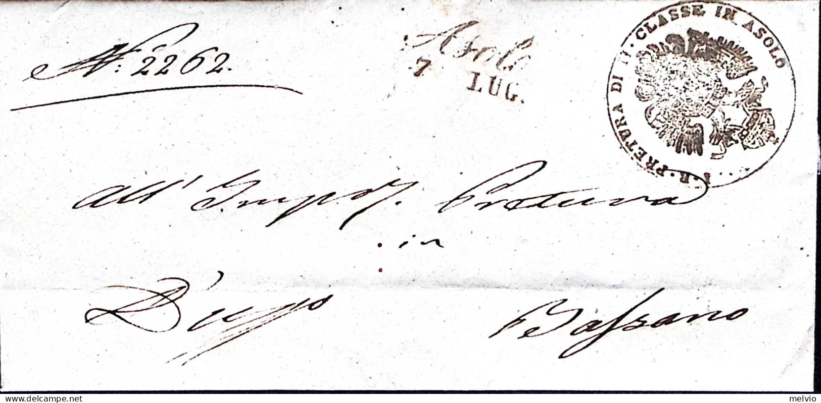 1848 ASOLO Corsivo (7.7) Su Lettera Completa Testo  - ...-1850 Préphilatélie
