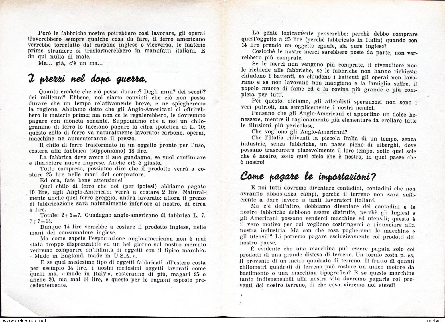 1944-R.S.I. Pieghevole Quattro Facciate "Calcoli Sul Dopo Guerra Di Un Lavorator - Posters