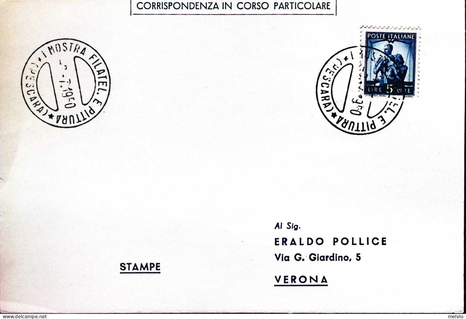 1950-PESCARA 1 Mostra Filatelica E Pittura (2.7) Annullo Speciale Su Cartolina - Expositions