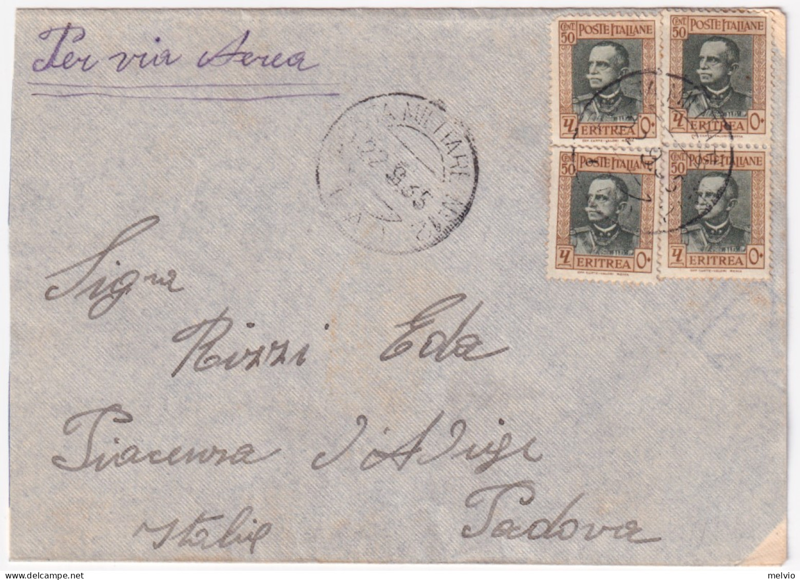 1935-Posta Militare N. 12/(A) C.2 (22.8) Su Busta Via Aerea Affrancata Eritrea Q - Eritrea