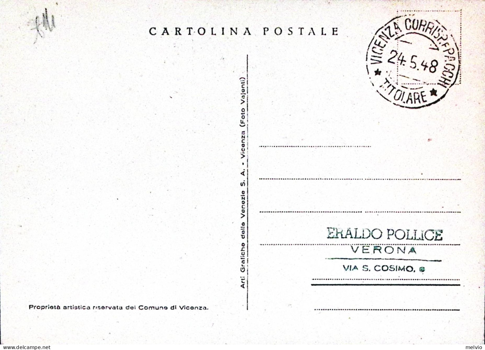 1948-VICENZA Celebrazioni Vicentine (24.5) Annullo Speciale Su Cartolina - Ausstellungen
