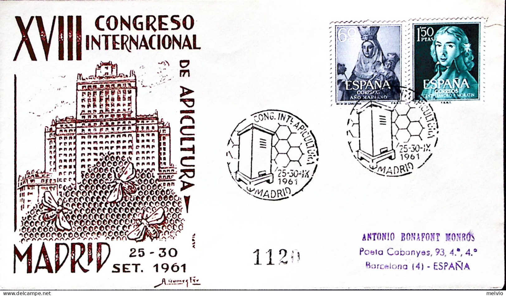 1961-SPAGNA MADRID XVIII^Congresso Apicoltura (25-30.9)annullo Speciale Su Busta - Autres & Non Classés