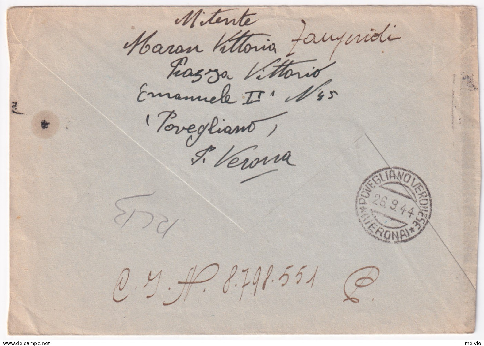 1944-Imperiale Sopr. RSI Lire 1,25 (495) Isolato Su Busta Povegliano (26.9) Per  - Marcophilia