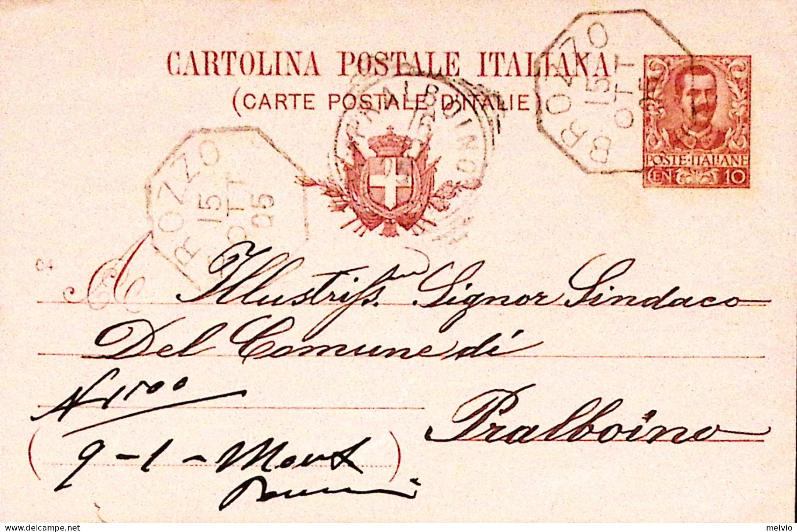 1905-BROZZO Ottagonale Collettoria (15.9) Su Cartolina Postale C.10 Mill. 04 - Postwaardestukken