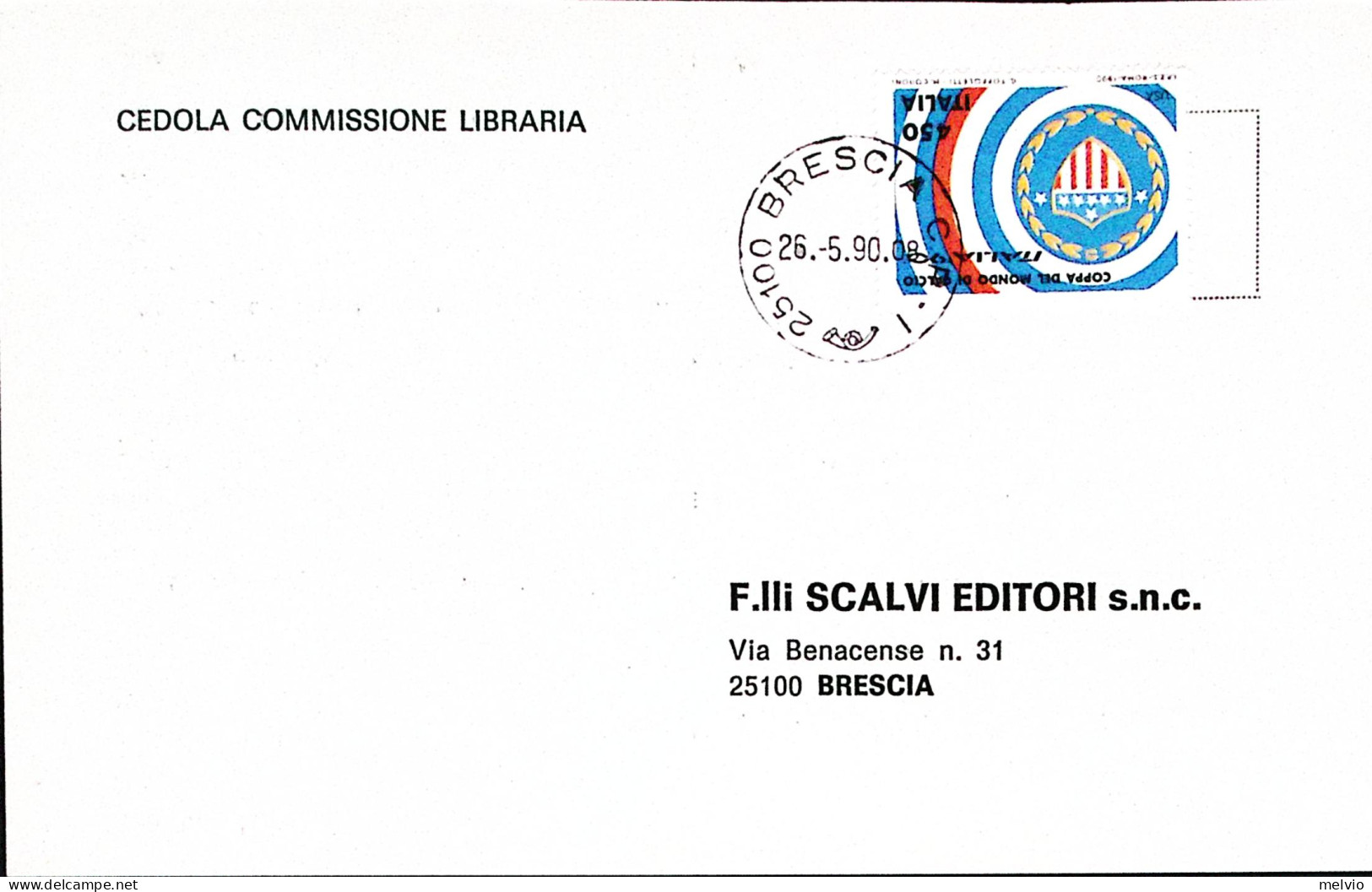 1990-COPPA MONDO CALCIO Italia 1990 Lire 450 U.S.A. Isolato Su Cedola Commission - 1981-90: Marcophilia