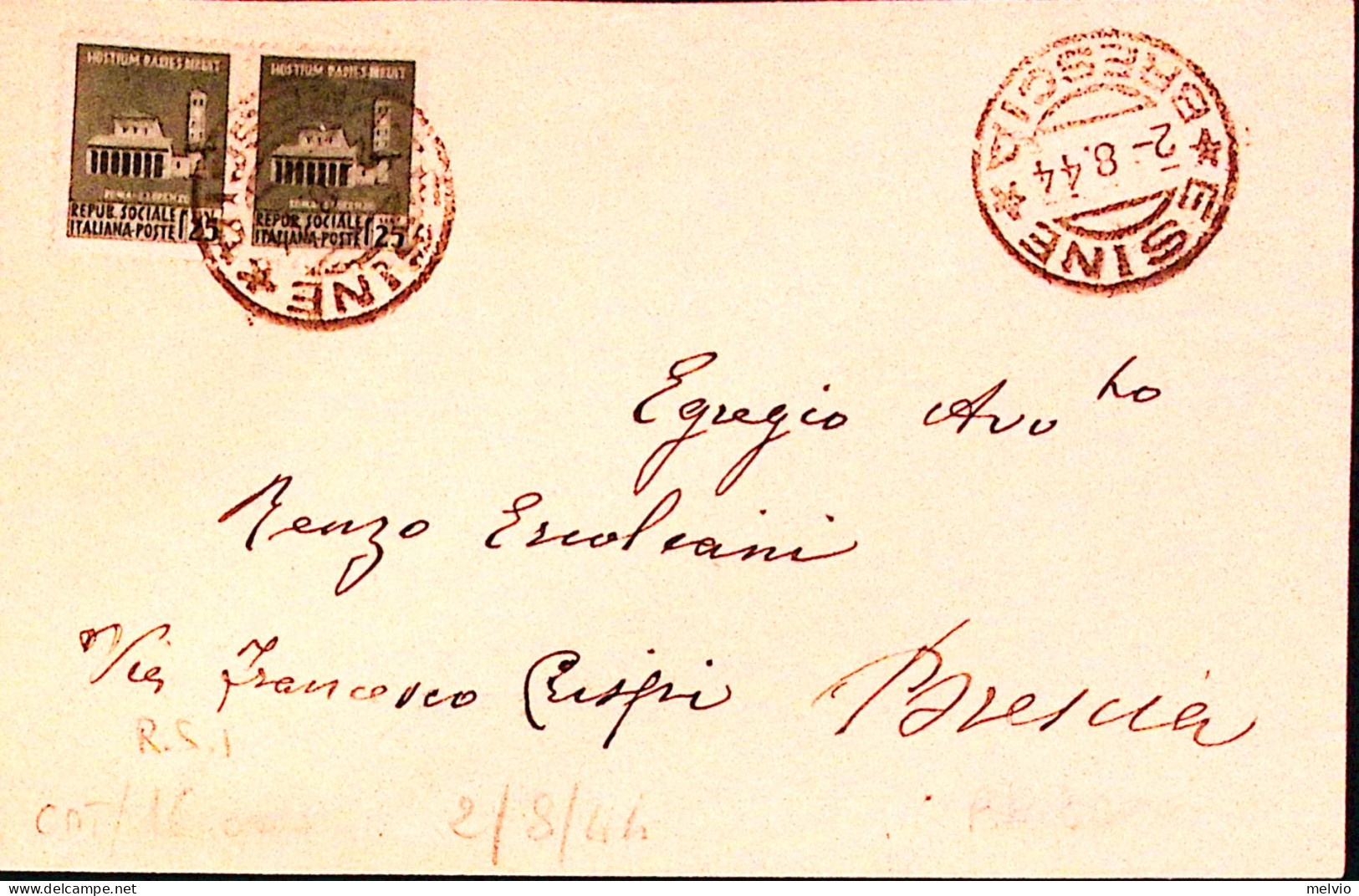 1944-Monumenti Coppia C.25 I Tipo Su Busta Esine (2.8) - Poststempel
