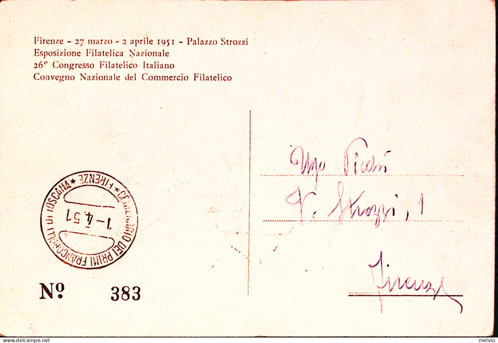 1951-FR.LLI TOSCANA Lire 20 Su Cartolina Commemorativa Firenze (1.4) - Esposizioni