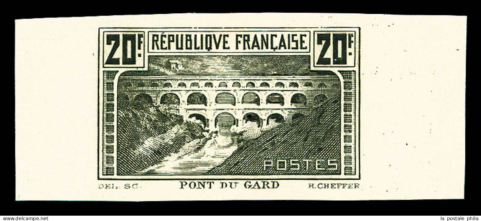 (*) N°262, Pont Du Gard, épreuve De Couleur: 20F GRIS-OLIVE Non Dentelé, SUPERBE Et R.R.R. (certificat)  Qualité: (*) - Ungebraucht