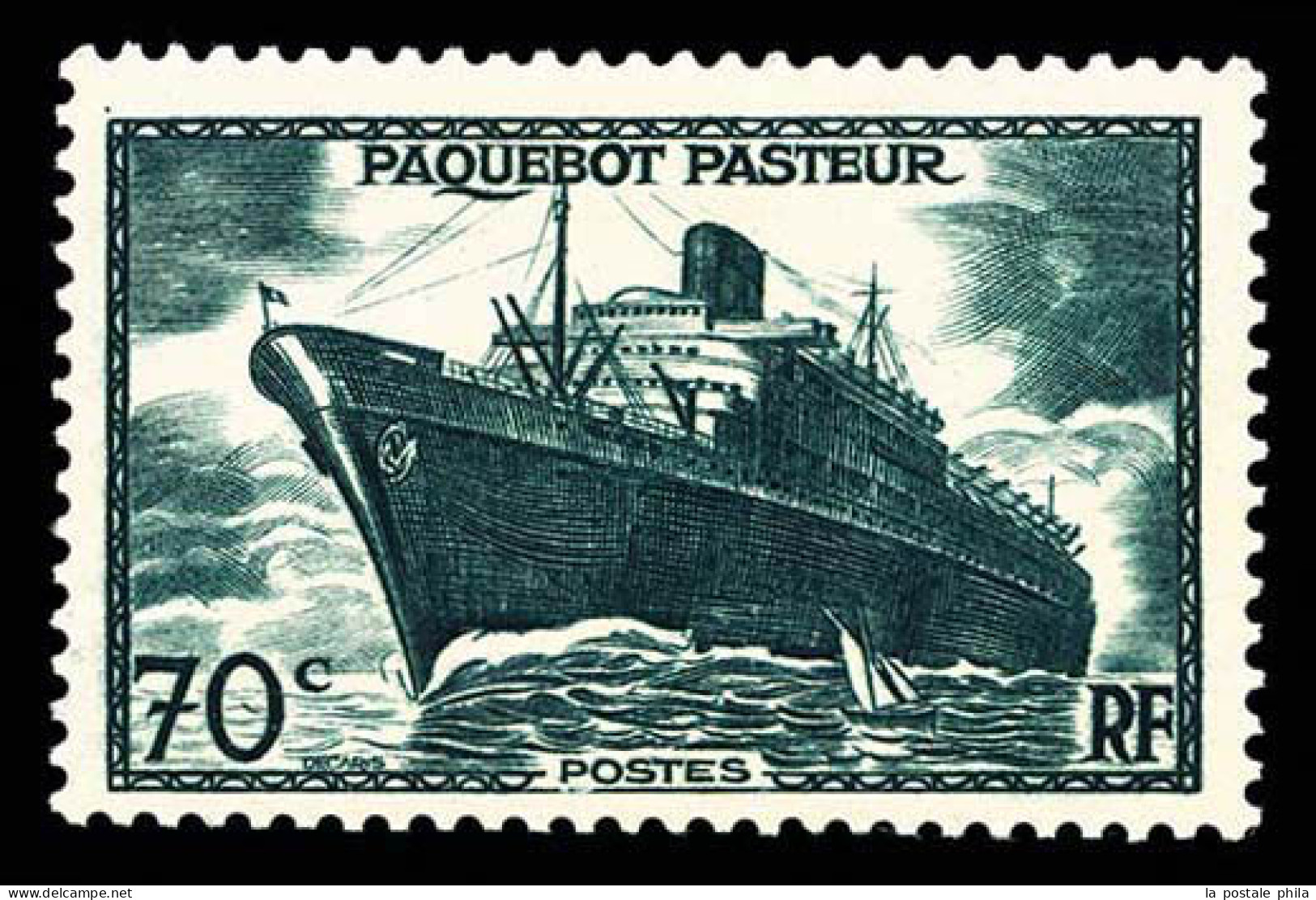 * N°502b, Paquebot Pasteur (1F +1F Sur) 70c Vert Foncé Sans La Surcharge, GRANDE RARETÉ DE LA PHILATÉLIE FRANCAISE, SUPE - Ungebraucht