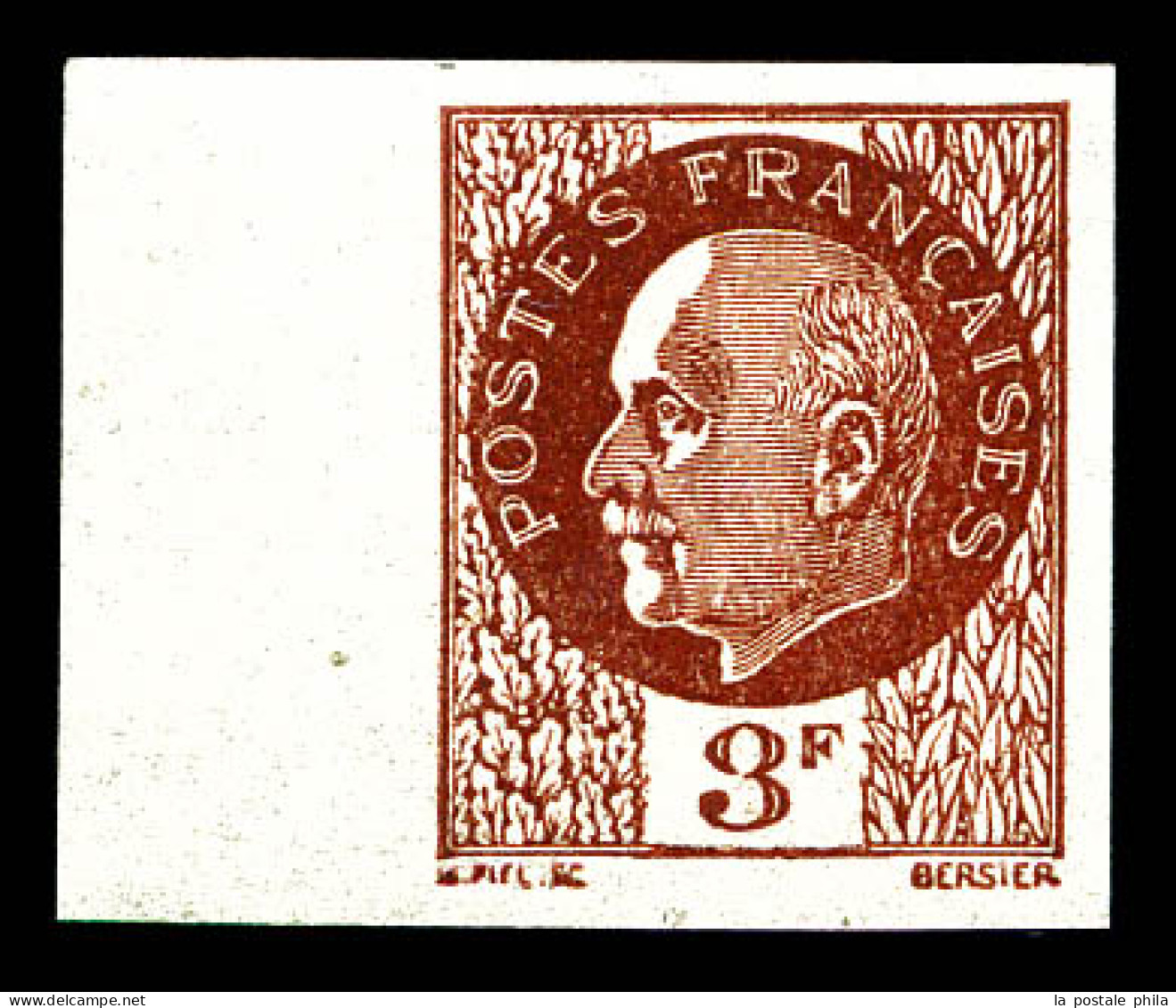 ** N°525B, (N°Maury), Non émis, 3f Brun Non Dentelé, Bdf. SUP (certificat)  Qualité: **  Cote: 900 Euros - Unused Stamps