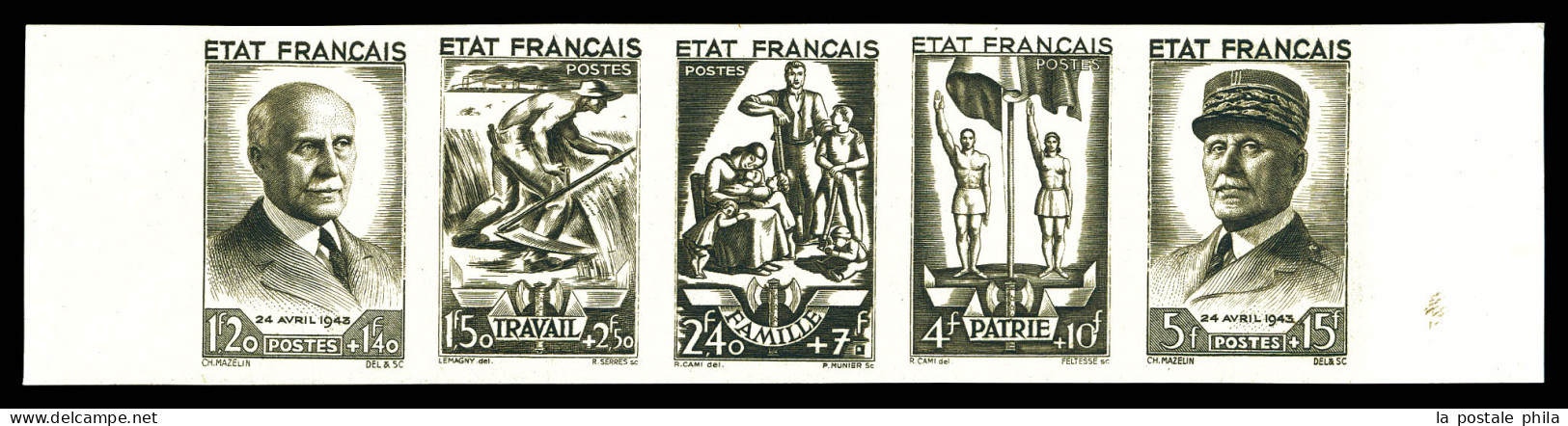 ** N°580A, Bande TRAVAIL, FAMILLE, PARTRIE, Non Dentelé En Gris Noir. SUPERBE. R.R. (certificat)  Qualité: ** - Unused Stamps