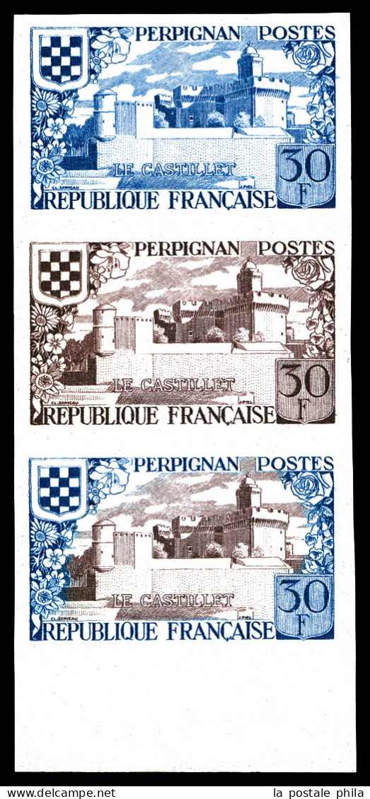 ** N°1222A, Non émis, 30F Perpignan En Bande De 3 Bdf. SUPERBE. R.R. (certificat)  Qualité: **  Cote: 2700 Euros - Unused Stamps