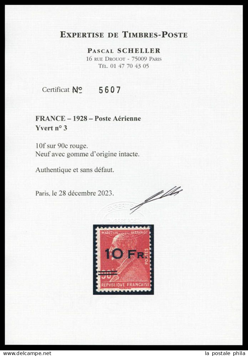 ** N°3, Berthelot 10F Sur 90c Rouge Surchargé à Bord Du Paquebot 'Ile De France', Frais, SUP (signé Calves/certificats) - 1927-1959 Postfris