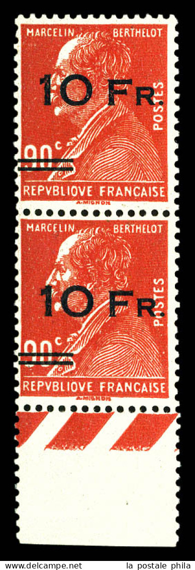 ** N°3d, Berthelot, 10F Sur 90c Rouge, Surcharge Espacée Tenant à Normal Bas De Feuille, Fraîcheur Postale, Qualité Parf - 1927-1959 Ungebraucht