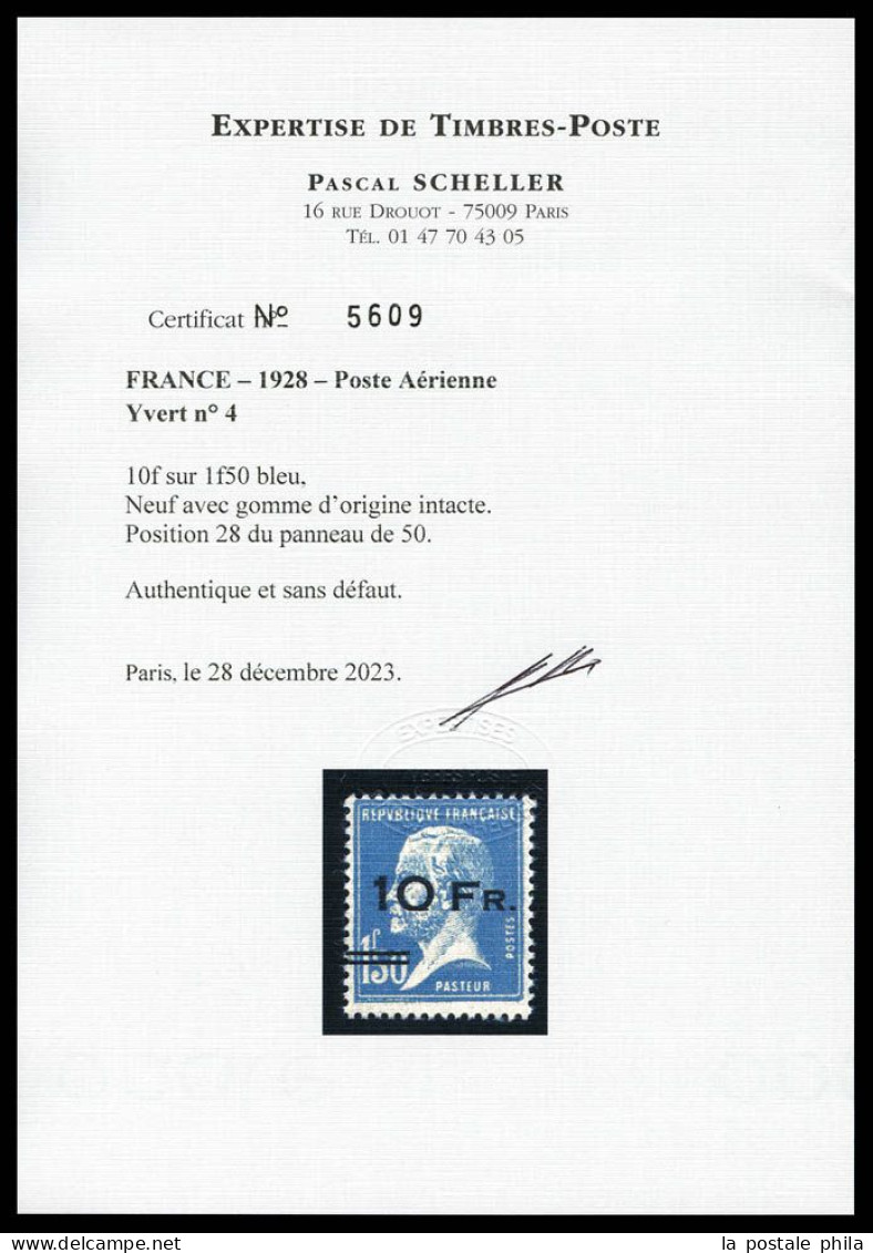 ** N°4, Pasteur Surchargé à Bord Du Paquebot 'ILE DE FRANCE' 10F Sur 1,50F Bleu, Exceptionnelle Fraîcheur, SUPERBE, R.R. - 1927-1959 Mint/hinged