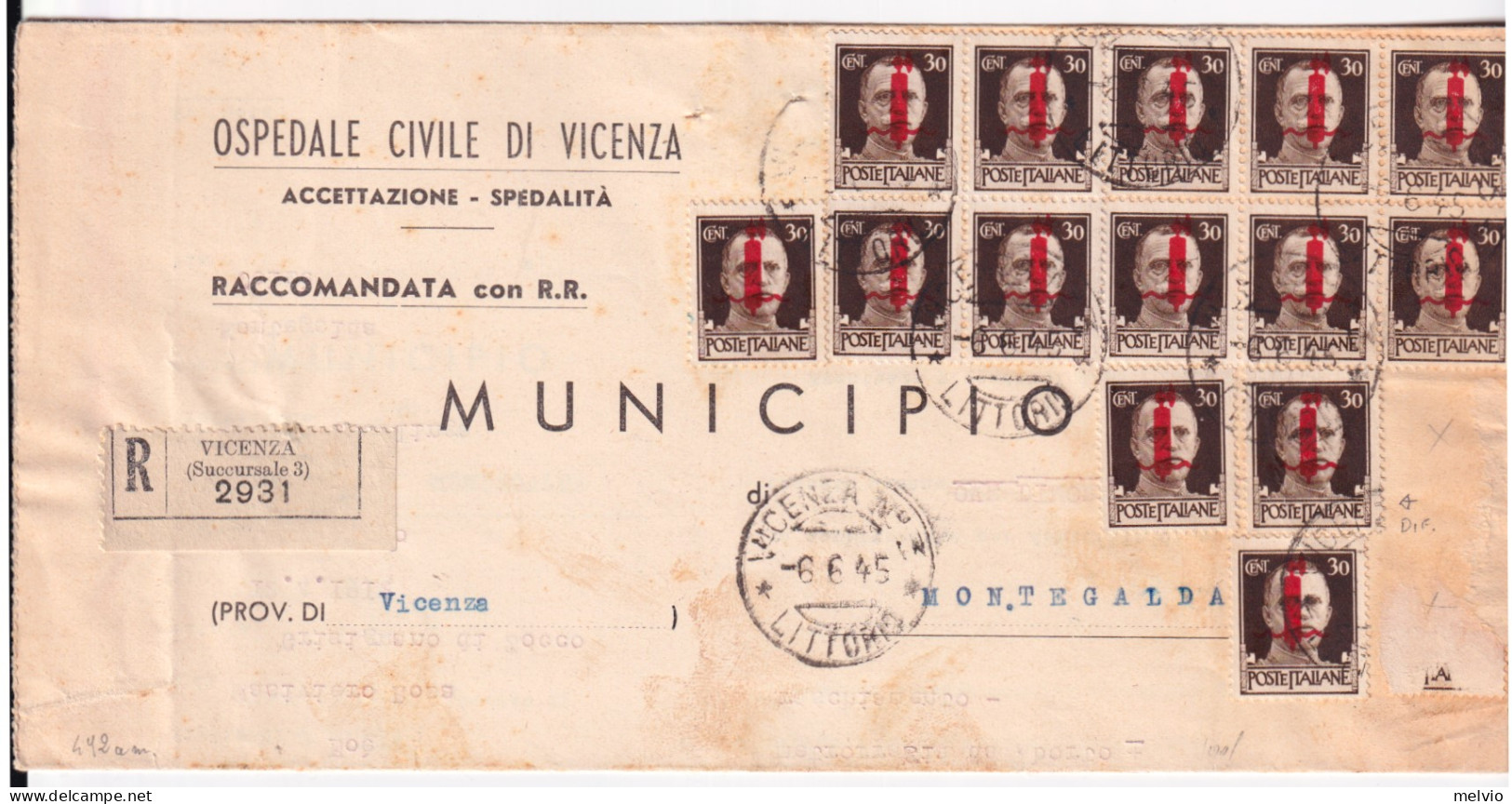 1945-Imperiale Sopr. RSI C.30 ROSSO ARANCIO Quattordici (uno Difettoso + Due Cad - Storia Postale