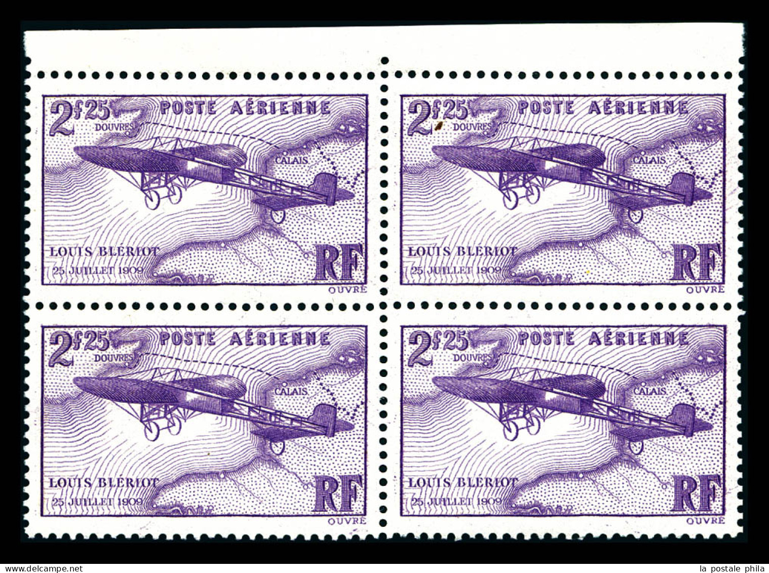 ** N°7, Blériot, 2f25 Violet En Bloc De 4, TB  Qualité: **  Cote: 192 Euros - 1927-1959 Nuevos