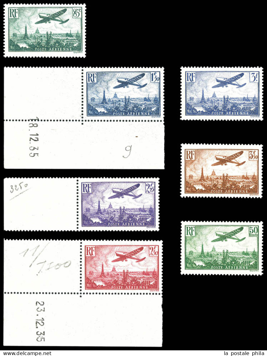 ** N°8/14, Série Avion Survolant Paris, Les 7 Valeurs SUP (certificat)  Qualité: **  Cote: 2300 Euros - 1927-1959 Mint/hinged