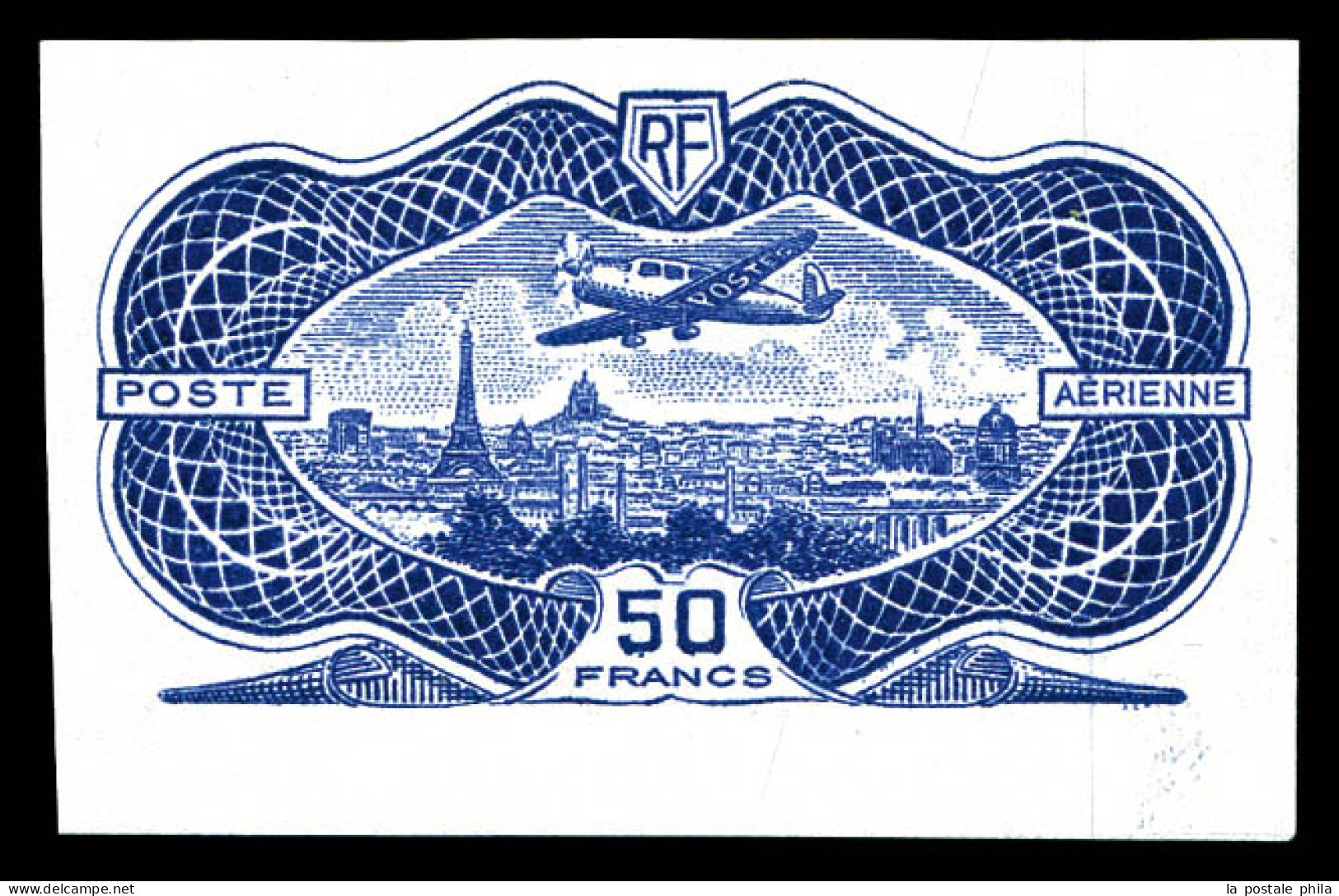 ** N°15, 50F Burelé Non Dentelé Et Sans Le Burelage Rose, Bord De Feuille Latéral, GRANDE RARETE DE LA POSTE AERIENNE FR - 1927-1959 Postfris