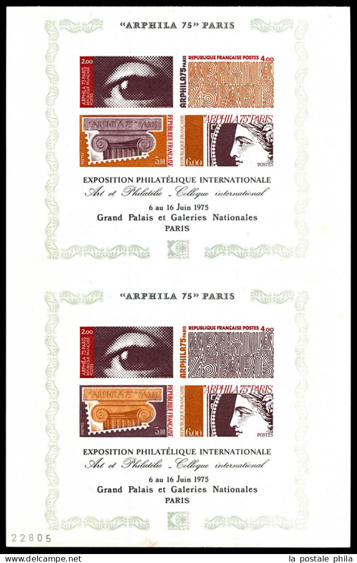 ** N°7a, Bloc Arphila 75: Feuille Complète De 2 Essais De Couleurs En Brun-clair Et Rouge, Numéroté, SUP (certificat)  Q - Ungebraucht