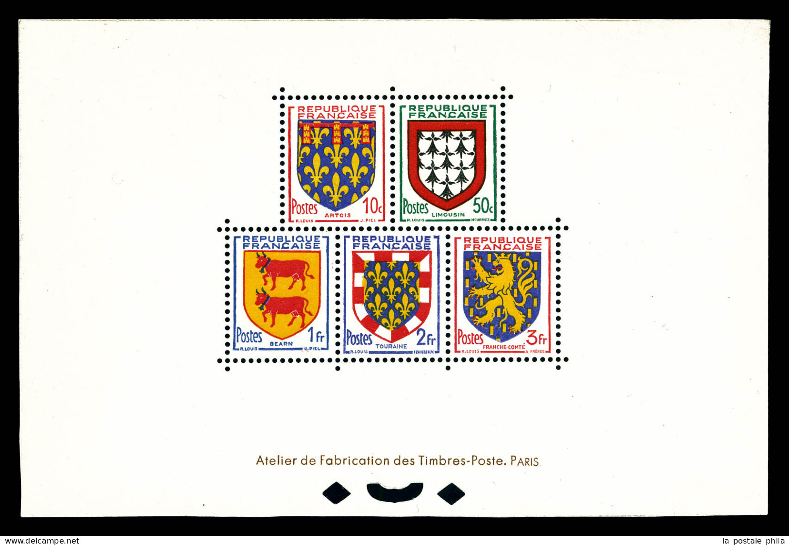 ** N°899/903, Armoiries: Artois, Limousin, Béarn, Touraine Et Franche Conté, Tirage 16 Exemplaires. SUPERBE. R.R.R. (cer - Mint/Hinged