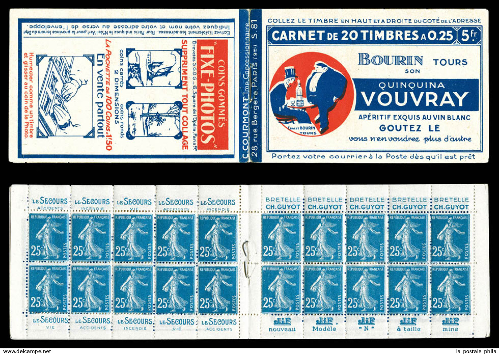 ** N°140-C16, Série 81-B, BOURIN VOUVRAY Et FIXE PHOTOS. SUP. R.R. (certificat)  Qualité: ** - Anciens : 1906-1965