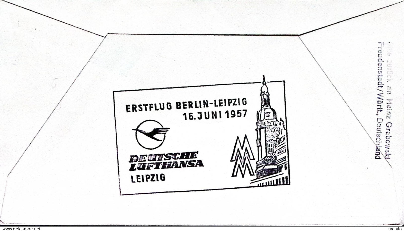1957-I^volo BERLINO-LIPSIA (16.6) Dispaccio Dalla Saar - Aéreo