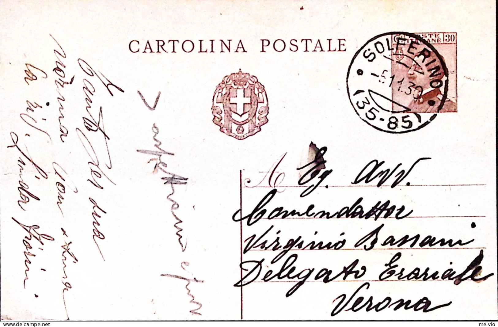 1930-Cartolina Postale Michetti C.30 Viaggiata Solferino (5.11) - Entero Postal