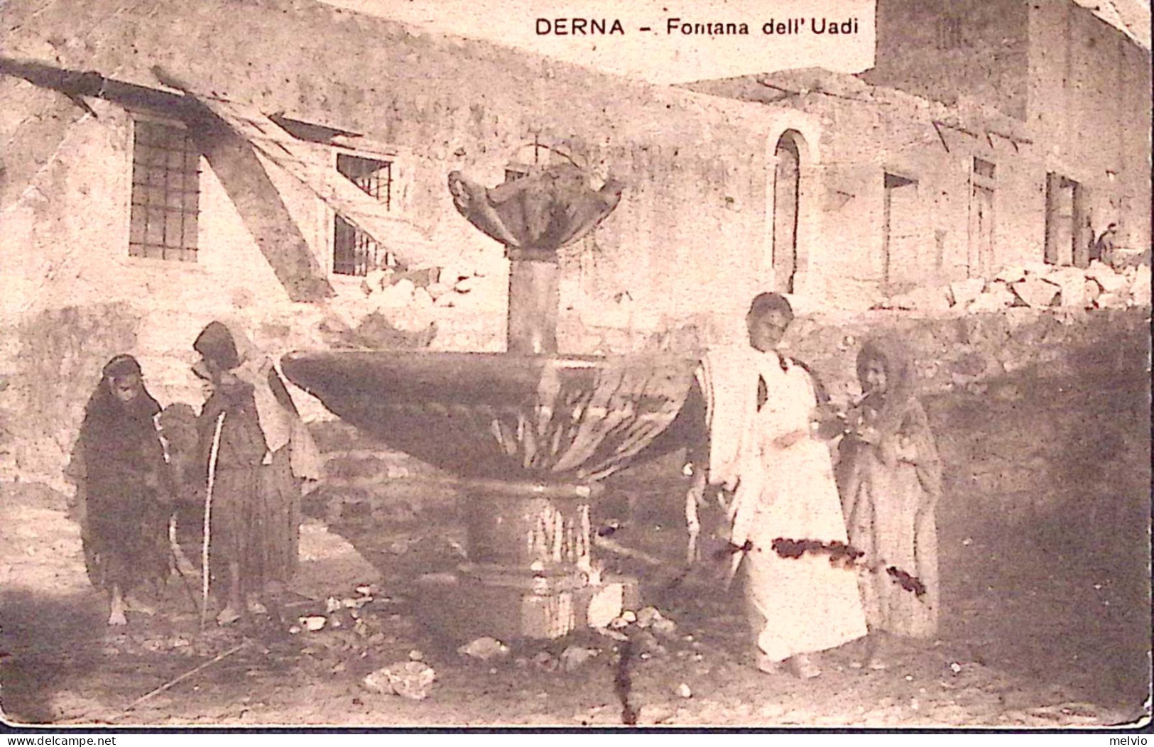 1912-DERNA Fontana Dell'Uadi Viaggiata Derna(16.9) In Franchigia Non Tassata - Libya