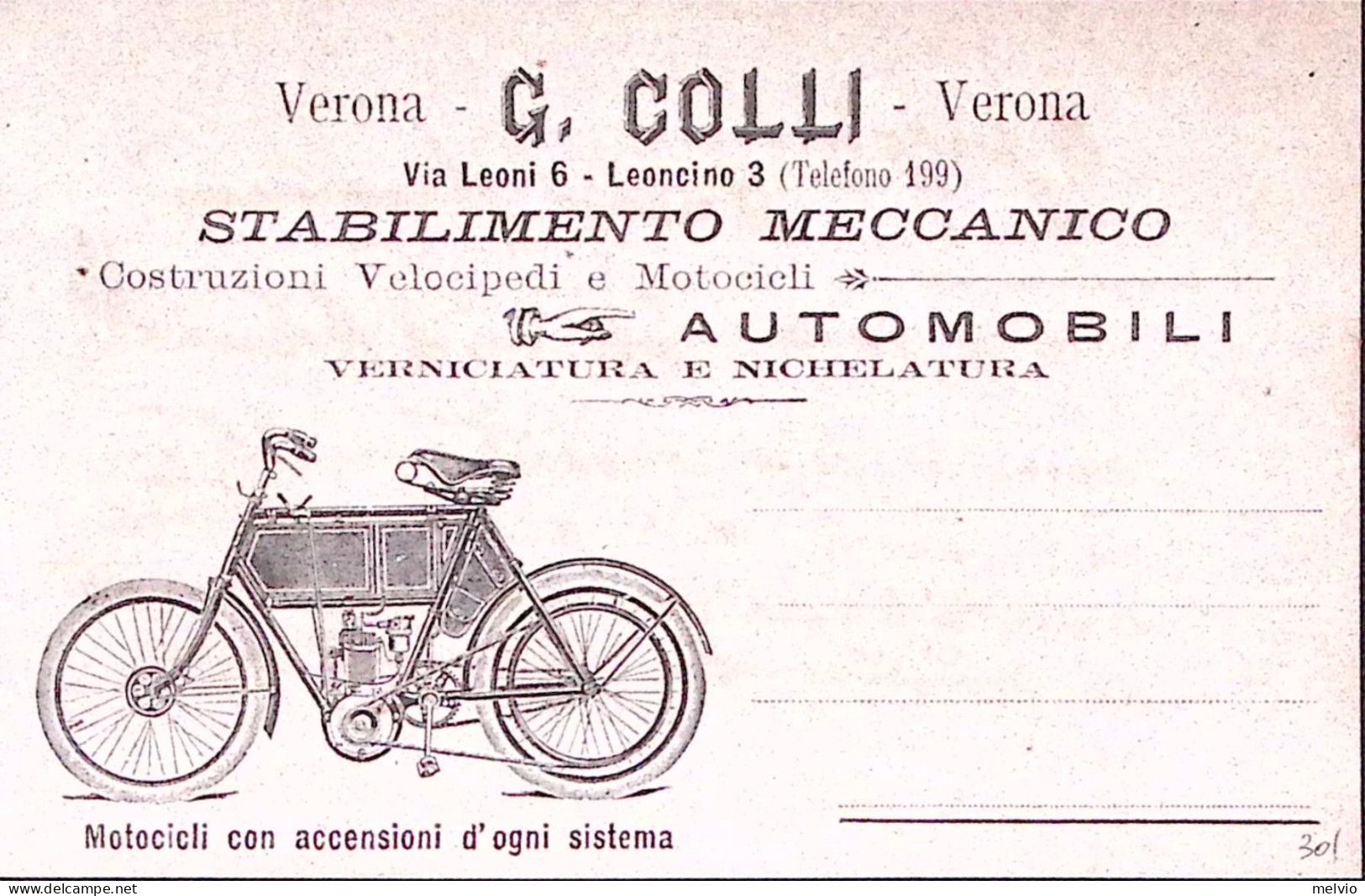 1900circa-VERONA G. Colli Stabilimento Meccanico Cartolina Scritta - Verona