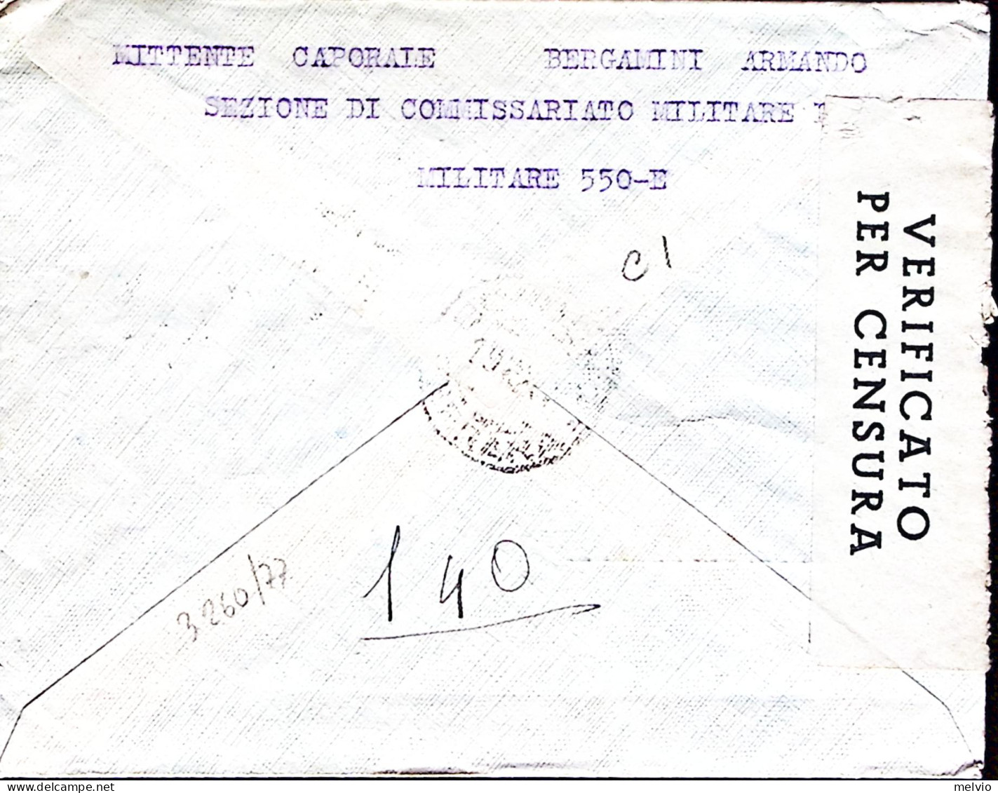 1941-Posta Militare/N 550 C.2 (12.12) Su Busta Via Aerea Affrancata Rodi C.50 +  - Egeo (Rodi)
