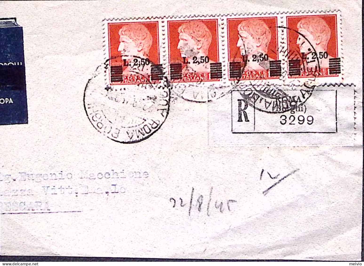 1945-(F=on Piece) Imperiale Sopr.striscia Quattro Lire 2,50/lire 1,75 Su Frammen - Marcophilia