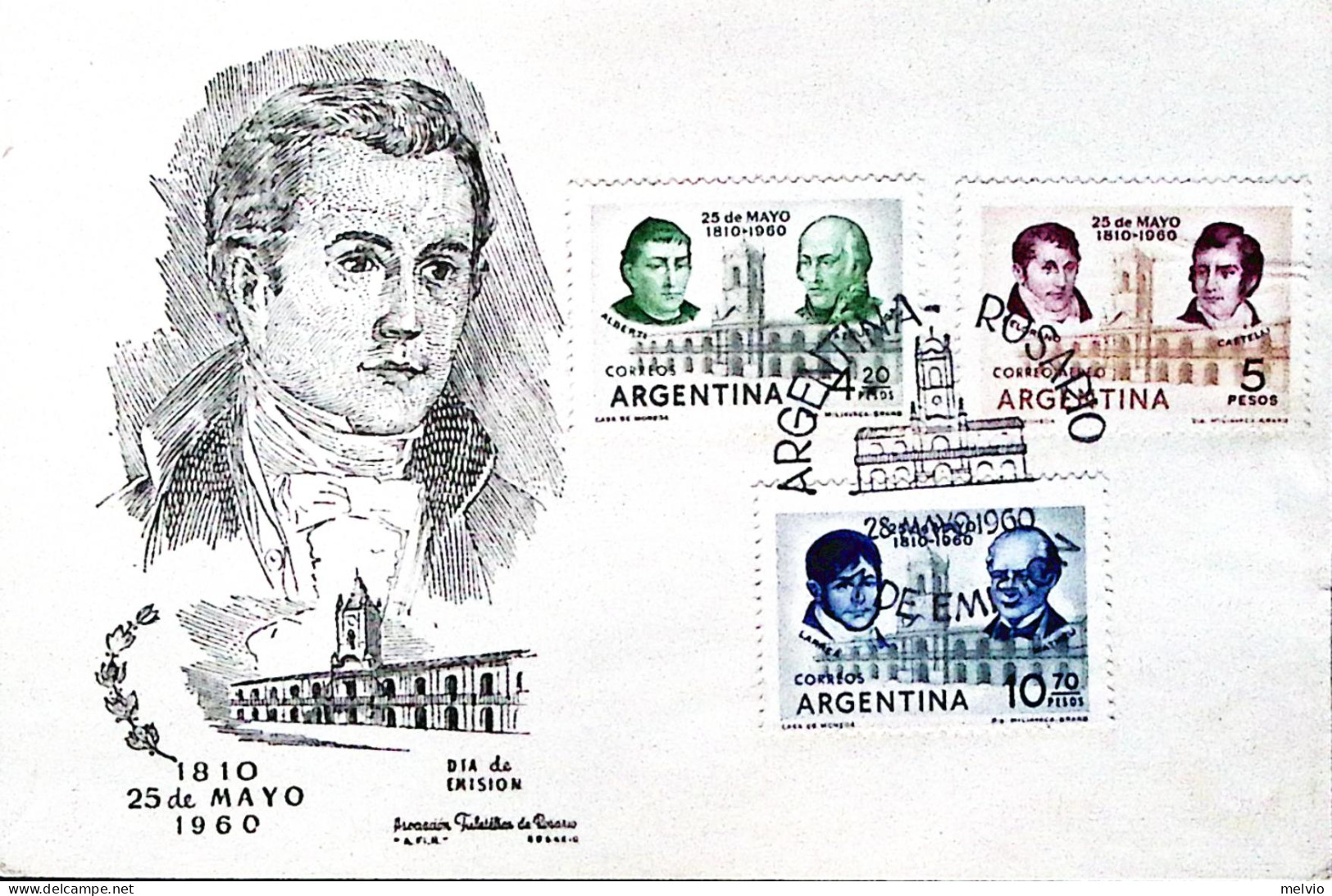 1960-Argentina Ann. Rivoluzione P.4,20+10,70+5 (621/2+PA 68) Fdc - FDC