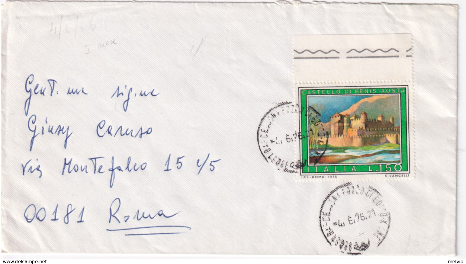 1976-PROPAG. TURISTICA 3 EMISS. Lire 150 Fenis (1330) Isolato Su Busta - 1971-80: Marcofilie