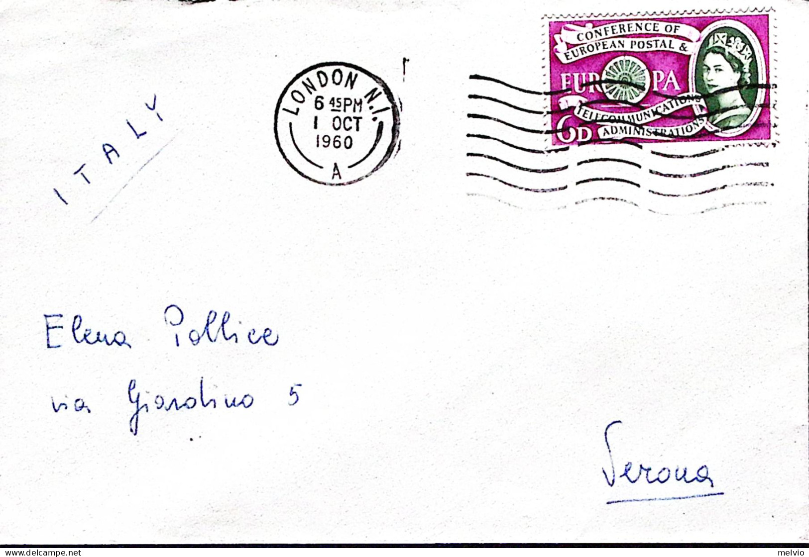 1960-GRAN BRETAGNA Conferenza Postale Europea 6p. Isolato Su Busta Londra (1.10) - Storia Postale