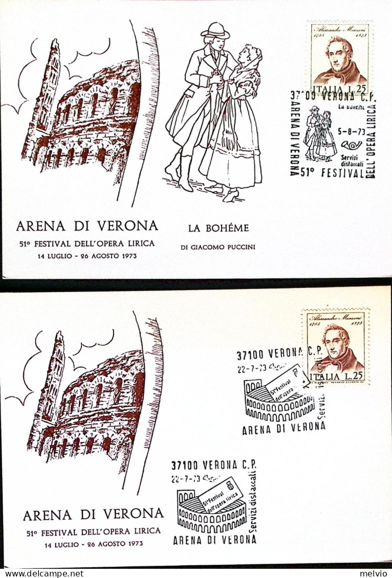 1973-VERONA 51 Festival Opera Lirica Sei Cartoline Con Annulli Speciali Delle Va - Música