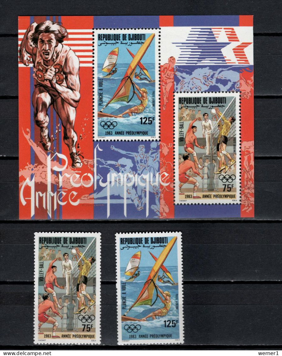 Djibouti 1983 Olympic Games Los Angeles, Volleyball, Windsurfing Set Of 2 + S/s MNH - Verano 1984: Los Angeles